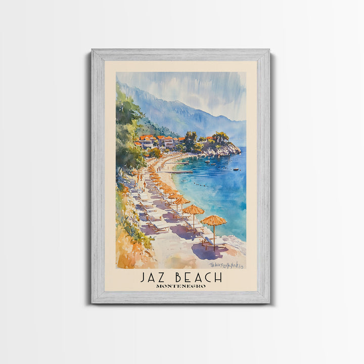 Jaz Beach, Montenegro Watercolor Beach Print, Vacation Gift, Montenegro Wall Art, Beach Painting, Beach Decor, Beach Painting