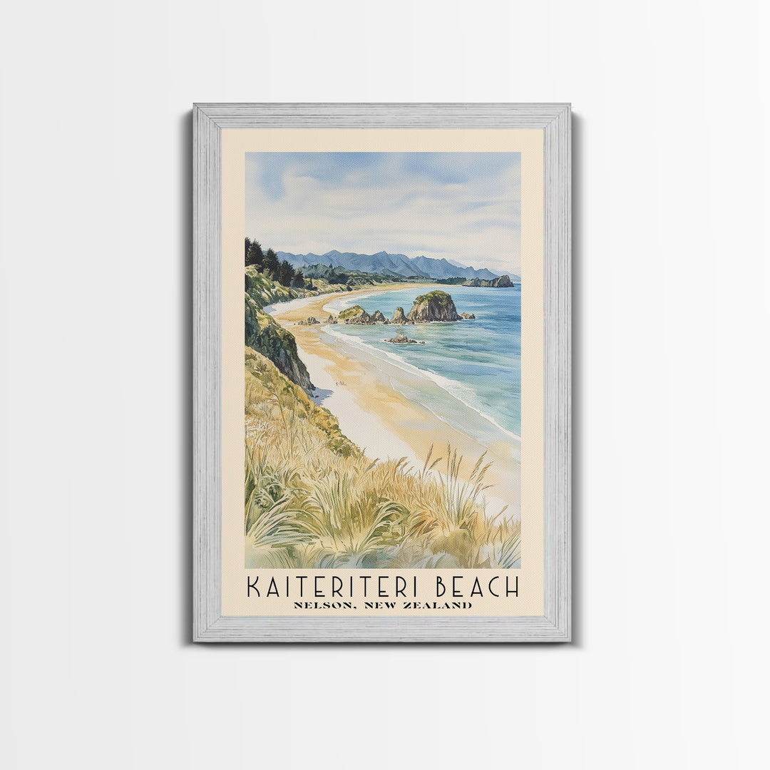 Kaiteriteri Beach, Nelson, New Zealand Watercolor Print, Vacation Gift, Nelson, New Zealand Wall Art, Beach Painting, Beach Decor, Large Wall Art, Wood Frame Art