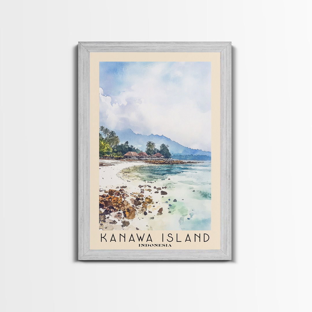 Kanawa Island, Indonesia Watercolor Print, Vacation Gift, Indonesia Wall Art, Beach Painting, Beach Decor, Large Wall Art, Wood Frame Art