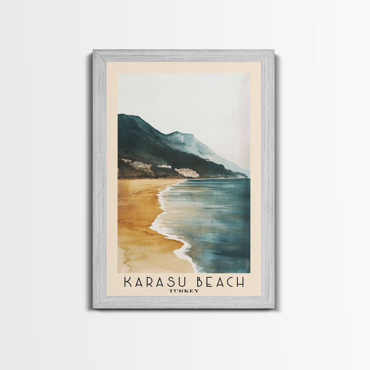 Karasu Beach, Turkey Watercolor Print, Vacation Gift, Turkey Wall Art, Beach Painting, Beach Decor, Large Wall Art, Wood Frame Art