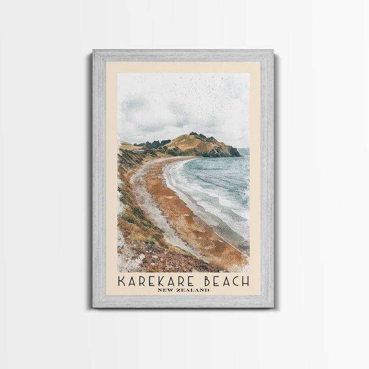 Karekare Beach, New Zealand Watercolor Beach Print, Vacation Gift, New Zealand Wall Art, Framed Canvas Print, Framed Beach Painting