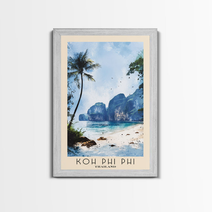 Koh Phi Phi, Thailand Watercolor Print, Vacation Gift, Thailand Wall Art, Beach Painting, Beach Decor, Large Wall Art, Wood Frame Art