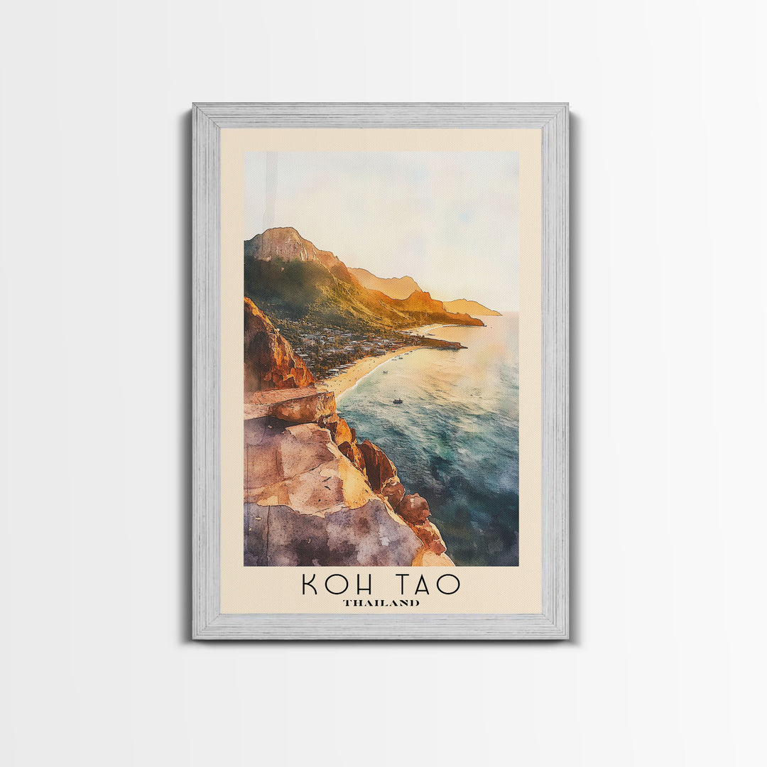 Koh Tao, Thailand Watercolor Print, Vacation Gift, Thailand Wall Art, Beach Painting, Beach Decor, Large Wall Art, Wood Frame Art