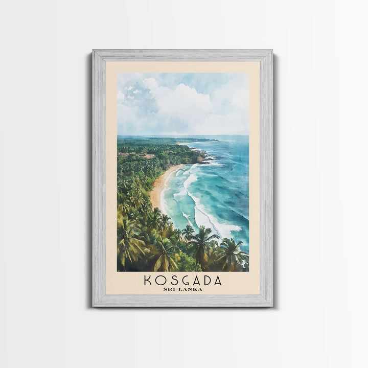 Kosgada, Sri Lanka Watercolor Print, Vacation Gift, Sri Lanka Wall Art, Beach Painting, Beach Decor, Large Wall Art, Wood Frame Art