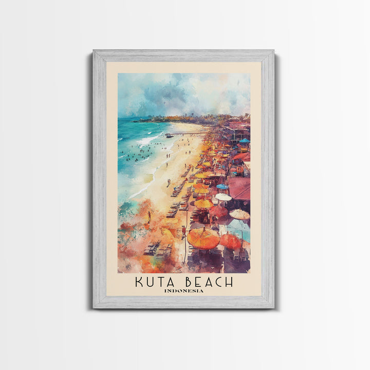 Kuta Beach, Indonesia Watercolor Print, Vacation Gift, Indonesia Wall Art, Beach Painting, Beach Decor, Large Wall Art, Wood Frame Art