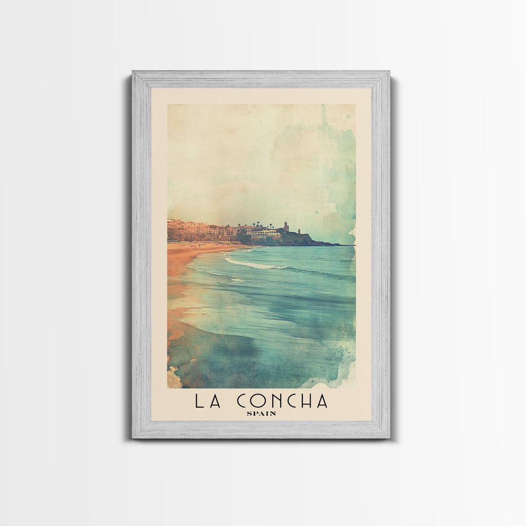 La Concha, Spain Watercolor Print, Vacation Gift, Spain Wall Art, Beach Painting, Beach Decor, Large Wall Art, Wood Frame Art