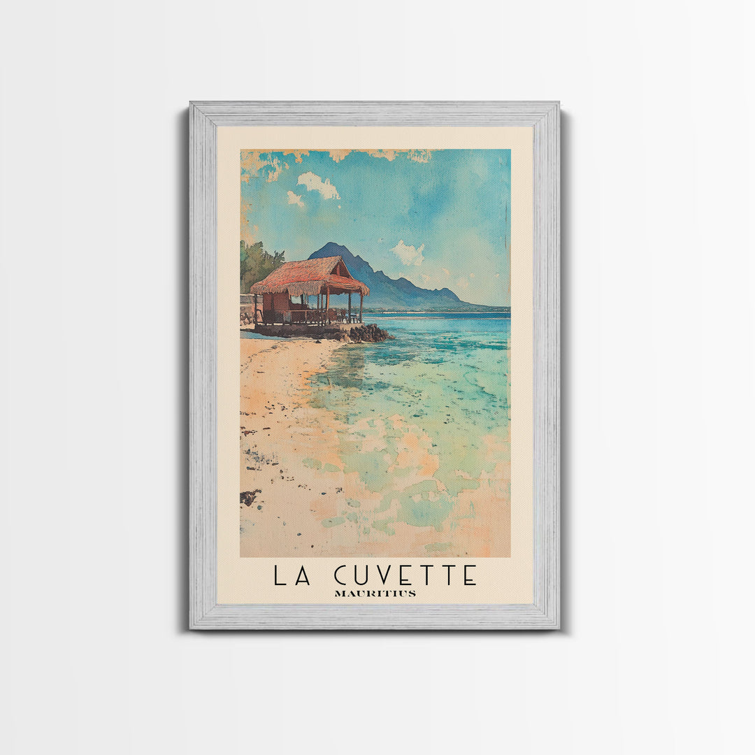 La Cuvette, Mauritius Watercolor Beach Print, Vacation Gift, Mauritius Wall Art, Framed Canvas Print, Framed Beach Painting