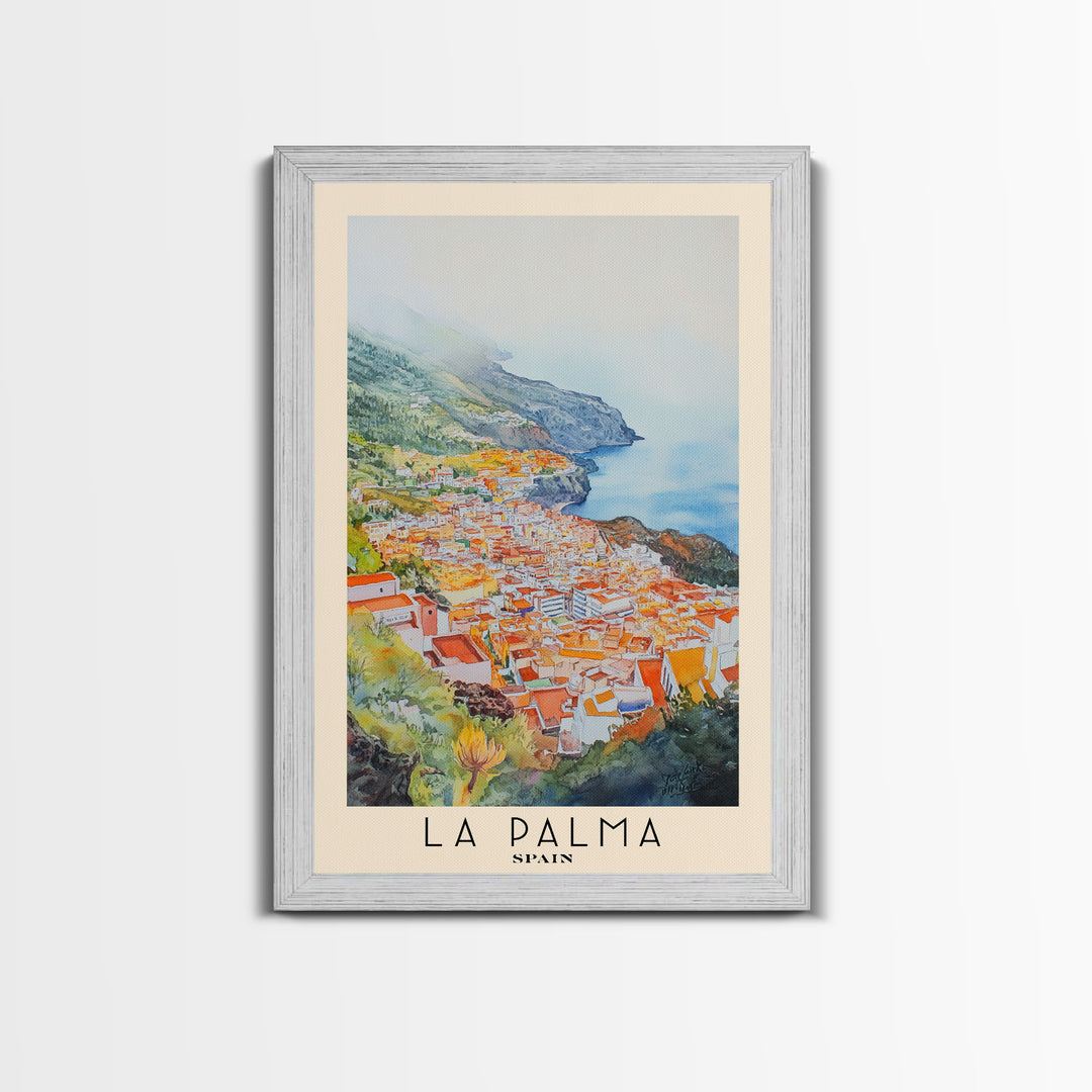 La Palma, Spain Watercolor Print, Vacation Gift, Spain Wall Art, Beach Painting, Beach Decor, Large Wall Art, Wood Frame Art