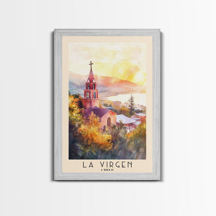 La Virgen, Chile Watercolor Beach Print, Vacation Gift, Chile Wall Art, Framed Canvas Print, Framed Beach Painting