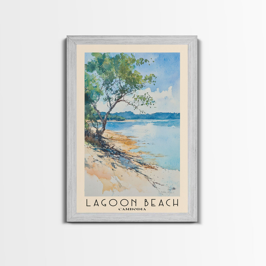 Lagoon Beach, Cambodia Watercolor Print, Vacation Gift, Cambodia Wall Art, Beach Painting, Beach Decor, Large Wall Art, Wood Frame Art