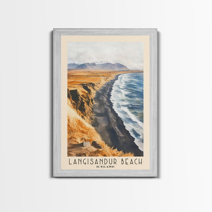 Langisandur Beach, Iceland Watercolor Print, Vacation Gift, Iceland Wall Art, Beach Painting, Beach Decor, Large Wall Art, Wood Frame Art