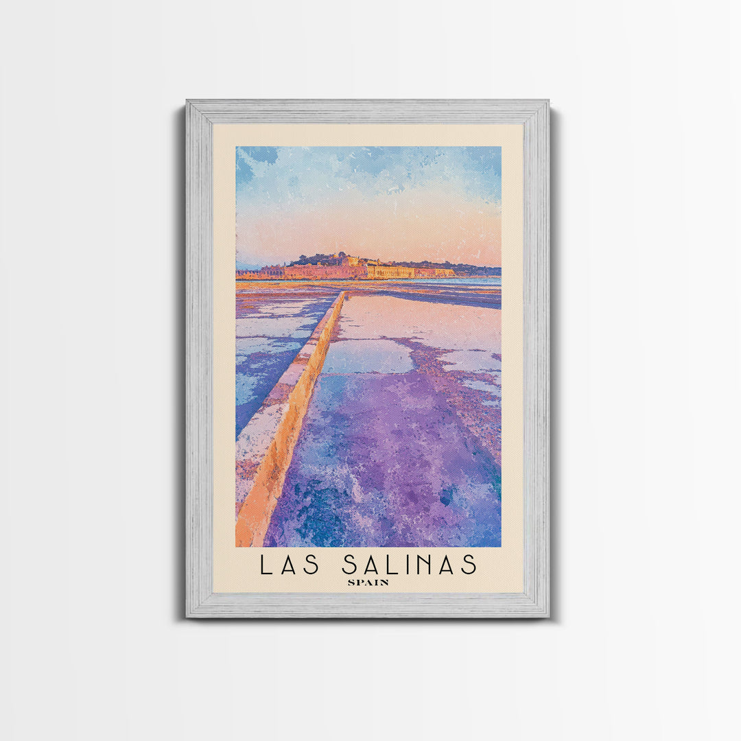 Las Salinas, Spain Watercolor Print, Vacation Gift, Spain Wall Art, Beach Painting, Beach Decor, Large Wall Art, Wood Frame Art