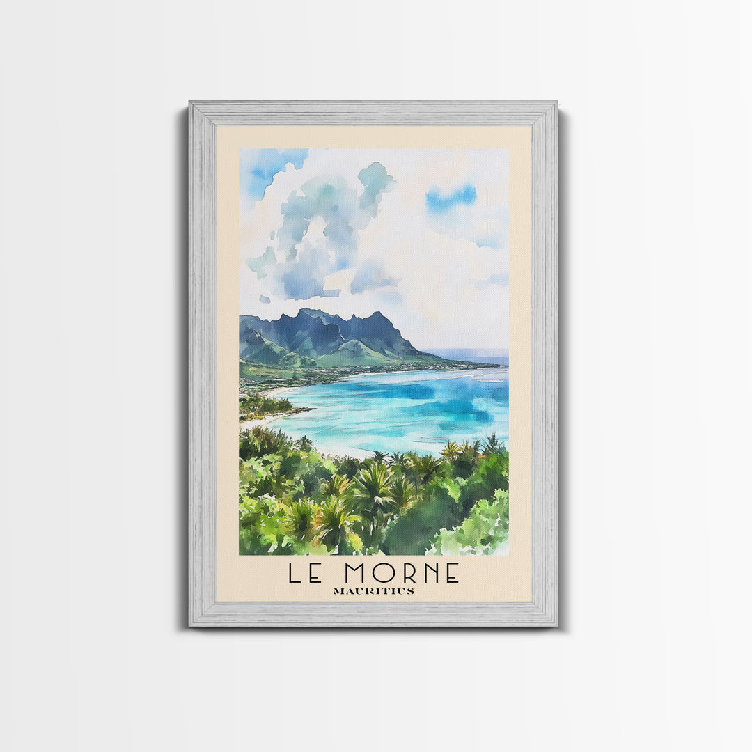 Le Morne, Mauritius Watercolor Print, Vacation Gift, Mauritius Wall Art, Beach Painting, Beach Decor, Large Wall Art, Wood Frame Art