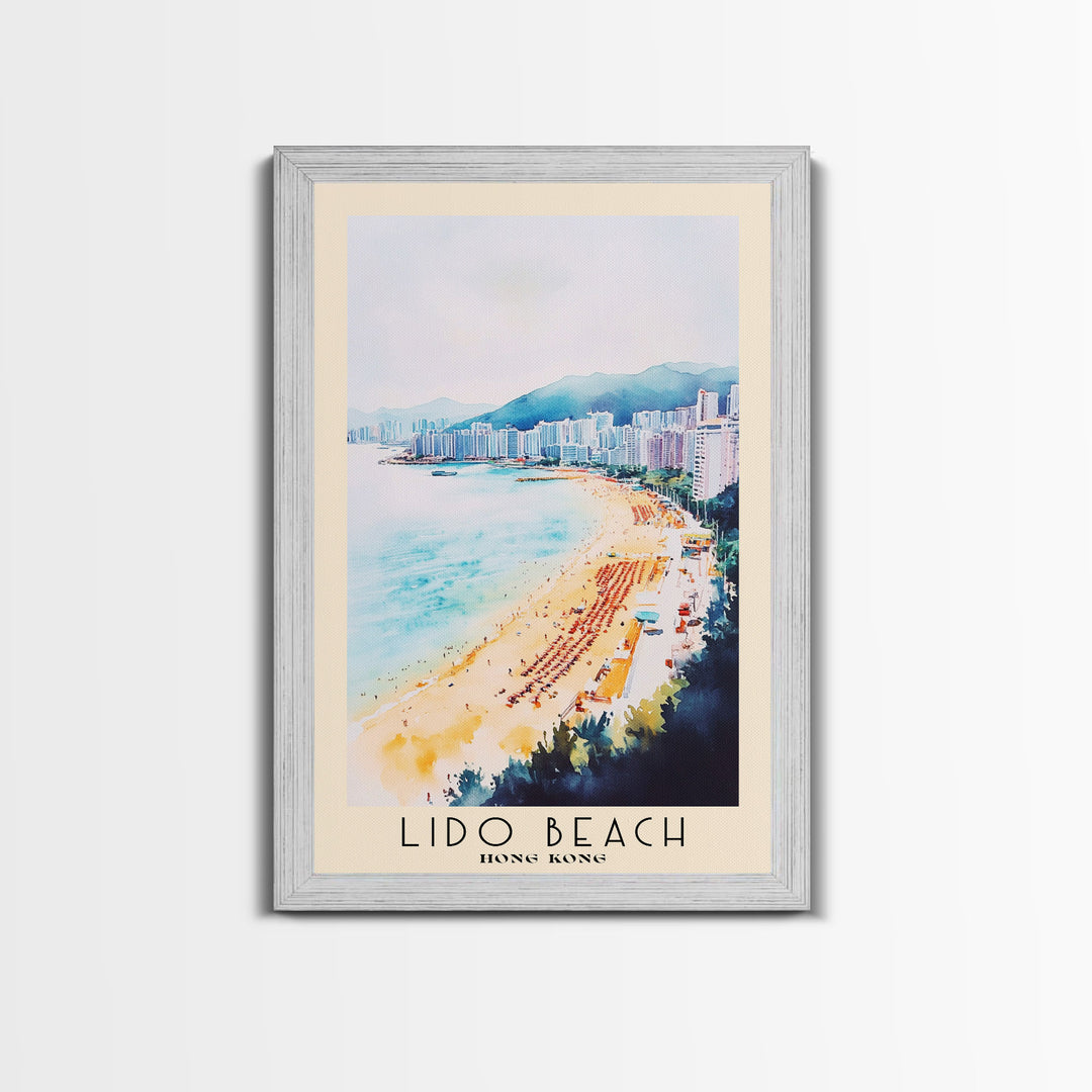 Lido Beach, Hong Kong Watercolor Print, Vacation Gift, Hong Kong Wall Art, Beach Painting, Beach Decor, Large Wall Art, Wood Frame Art