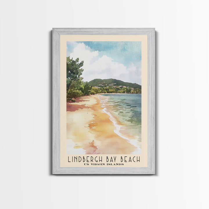 Lindbergh Bay Beach, US Virgin islands Watercolor Beach Print, Vacation Gift, US Virgin islands Wall Art, Framed Canvas Print, Framed Beach Painting