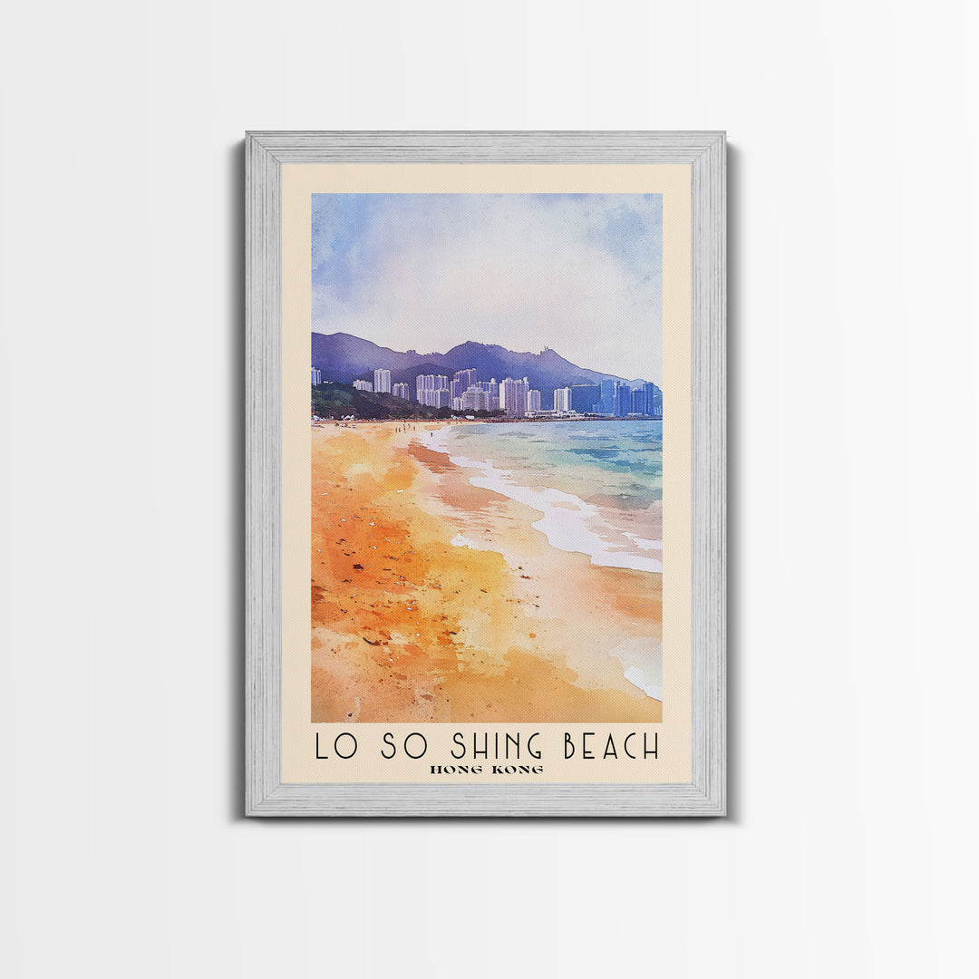 Lo So Shing Beach, Hong Kong Watercolor Beach Print, Vacation Gift, Hong Kong Wall Art, Framed Canvas Print, Framed Beach Painting