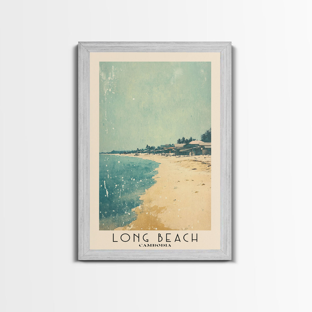 Long Beach, Cambodia Watercolor Beach Print, Vacation Gift, Cambodia Wall Art, Framed Canvas Print, Framed Beach Painting