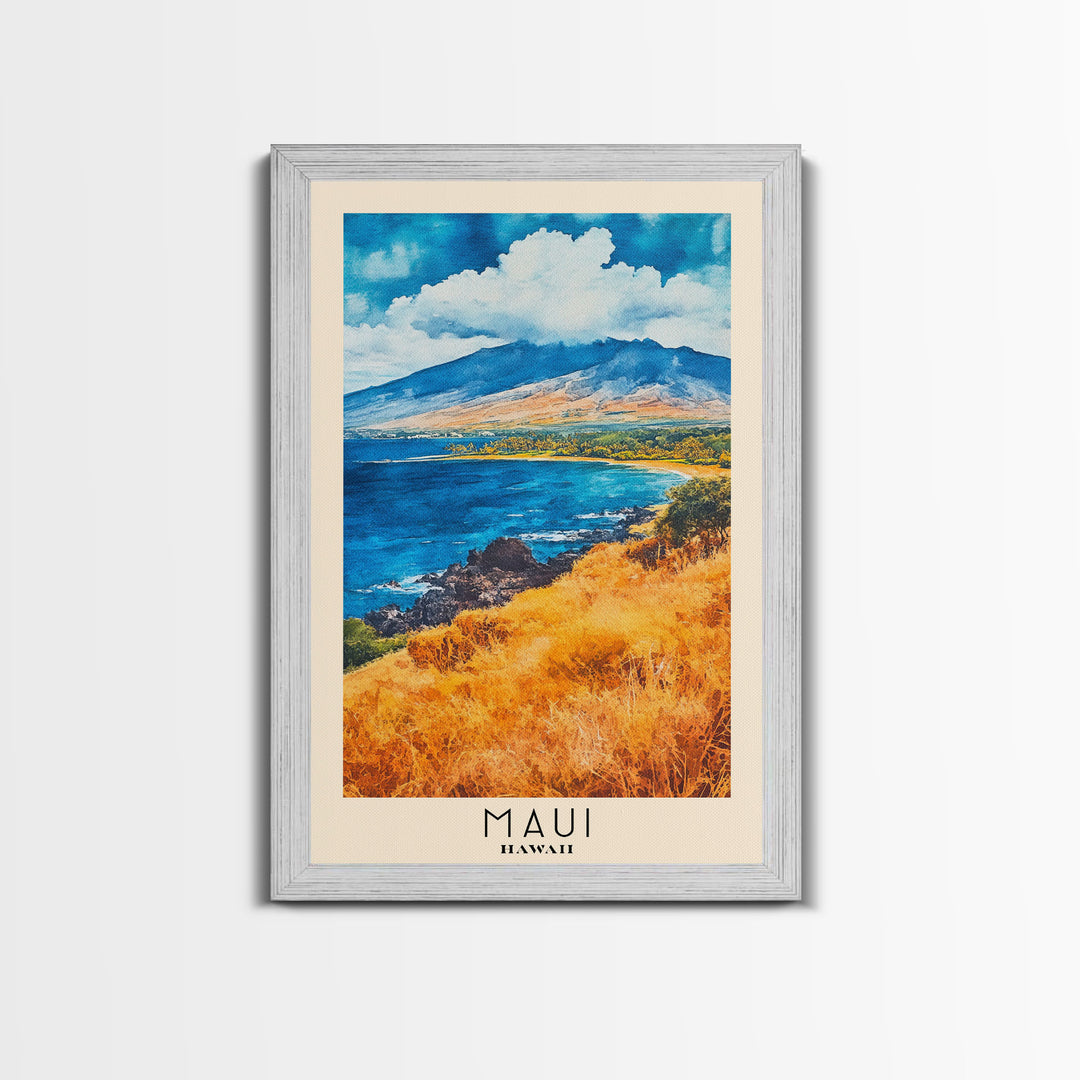 Maui, Hawaii Watercolor Print, Vacation Gift, Hawaii Wall Art, Beach Painting, Beach Decor, Large Wall Art, Wood Frame Art