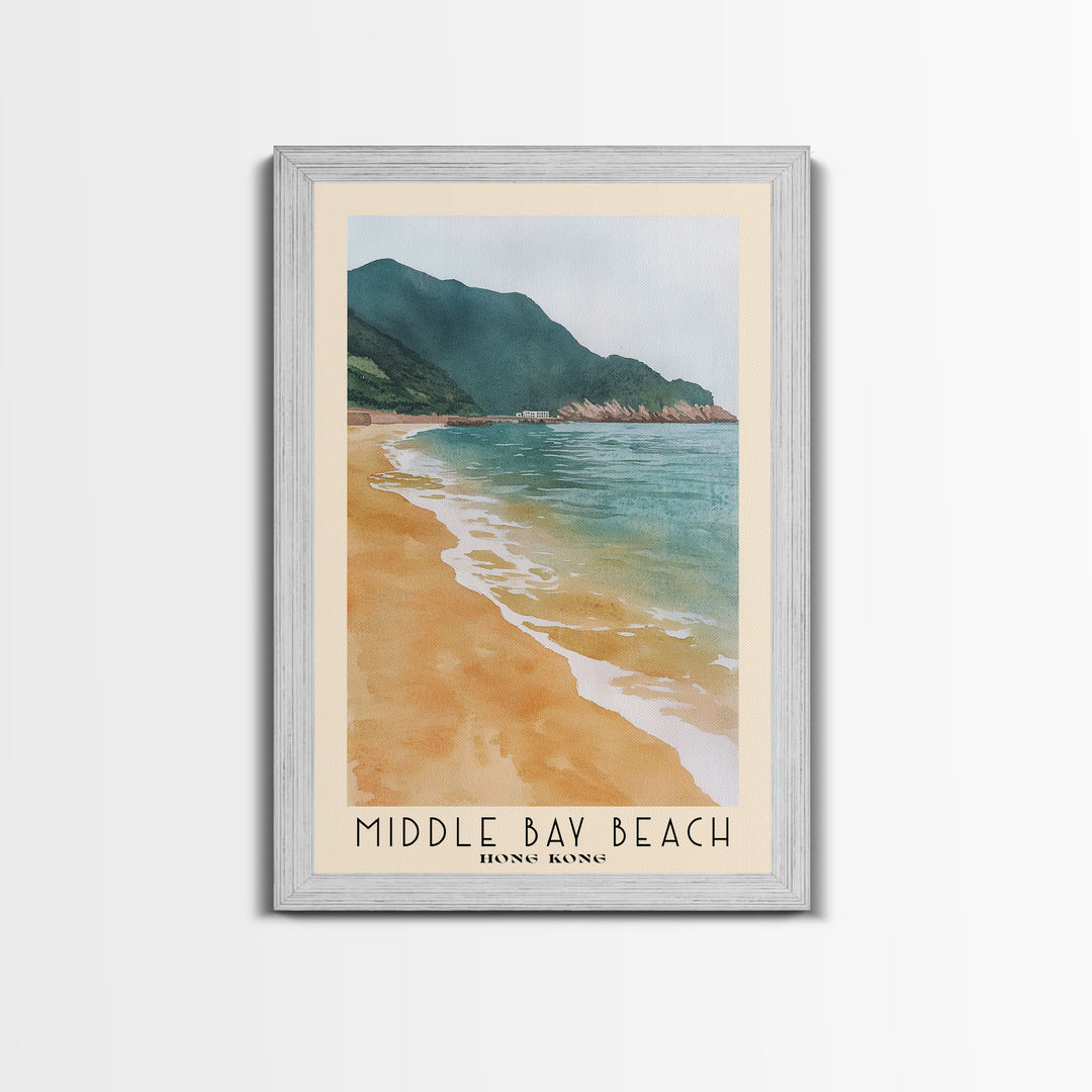 Middle Bay Beach, Hong Kong Watercolor Print, Vacation Gift, Hong Kong Wall Art, Beach Painting, Beach Decor, Large Wall Art, Wood Frame Art