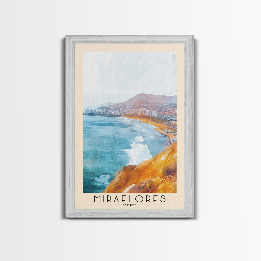 Miraflores, Peru Watercolor Print, Vacation Gift, Peru Wall Art, Beach Painting, Beach Decor, Large Wall Art, Wood Frame Art