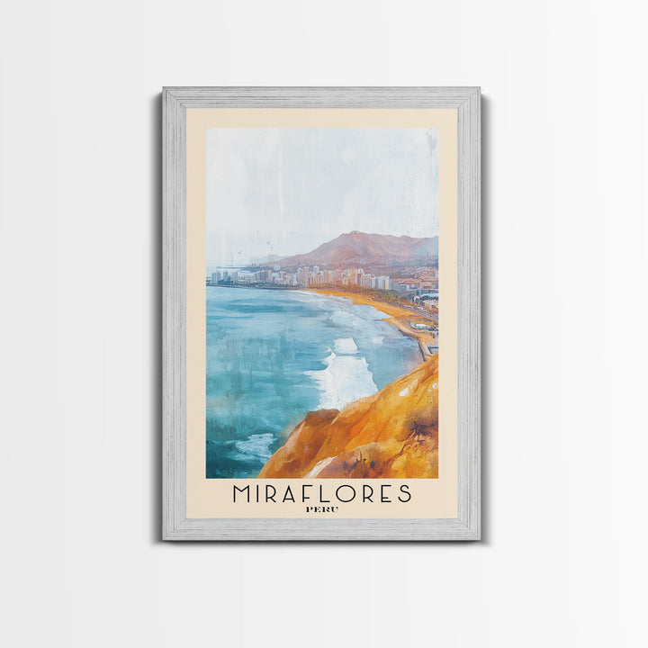 Miraflores, Peru Watercolor Print, Vacation Gift, Peru Wall Art, Beach Painting, Beach Decor, Large Wall Art, Wood Frame Art