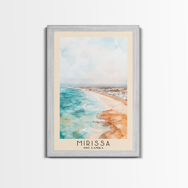 Mirissa, Sri Lanka Watercolor Beach Print, Vacation Gift, Sri Lanka Wall Art, Framed Canvas Print, Framed Beach Painting