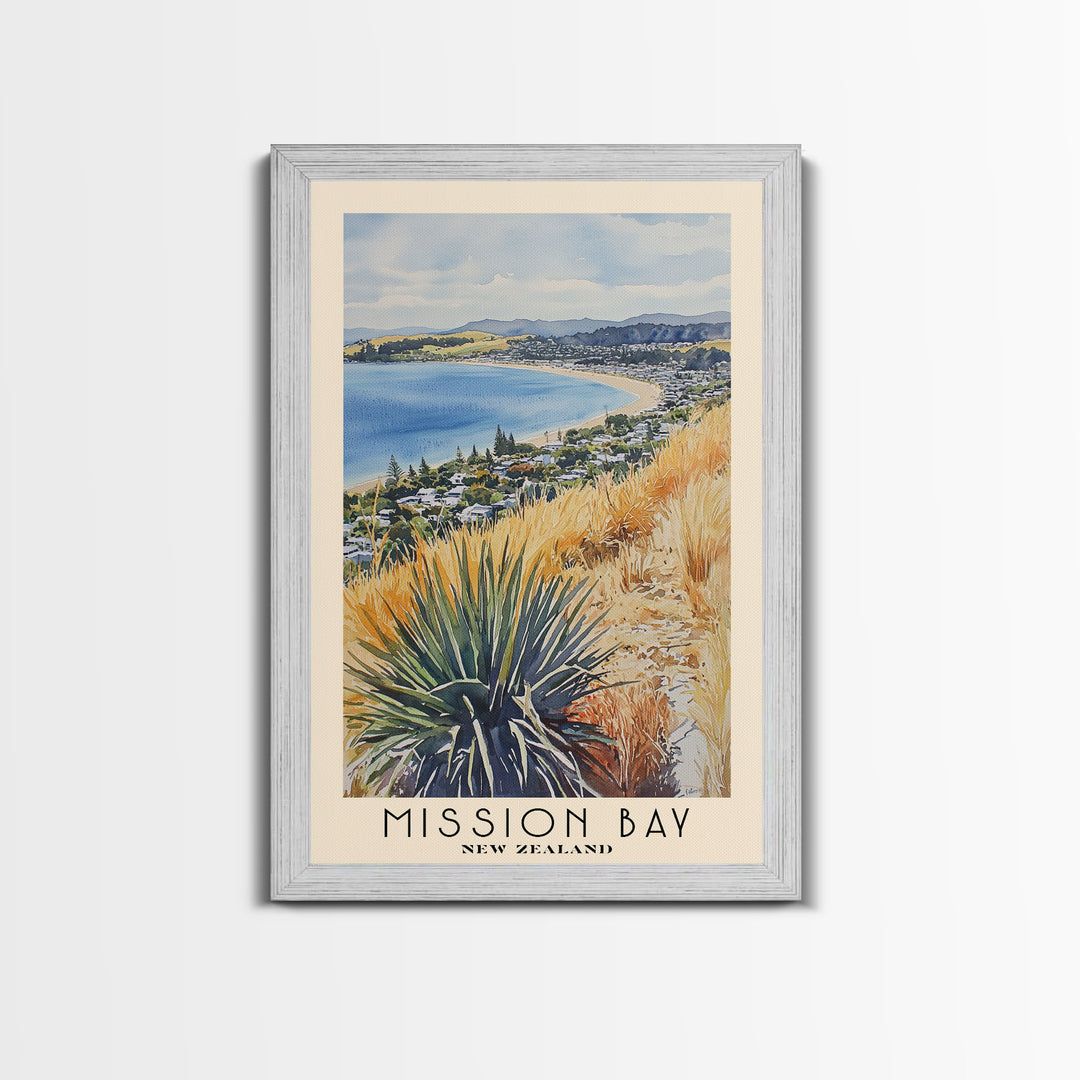 Mission Bay, New Zealand Watercolor Beach Print, Vacation Gift, New Zealand Wall Art, Beach Painting, Beach Decor, Beach Painting