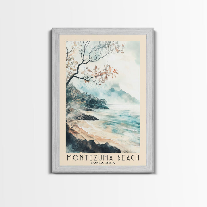 Montezuma Beach, Costa Rica Watercolor Beach Print, Vacation Gift, Costa Rica Wall Art, Framed Canvas Print, Framed Beach Painting