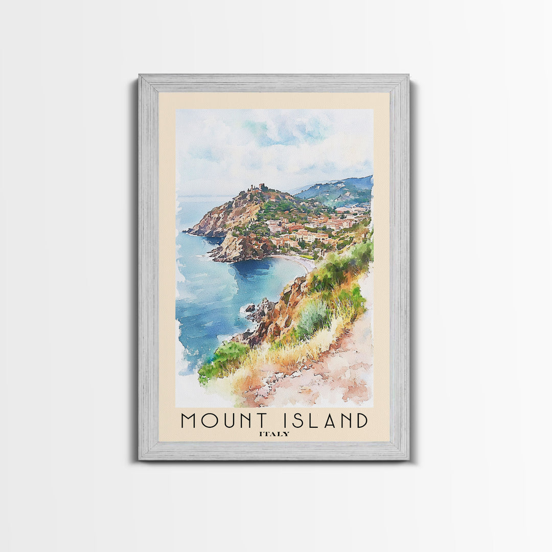 Mount island, Italy Watercolor Print, Vacation Gift, Italy Wall Art, Vacation Wall Art, Vacatation Memories, Beach Decor, Beach Or Lakehouse Art