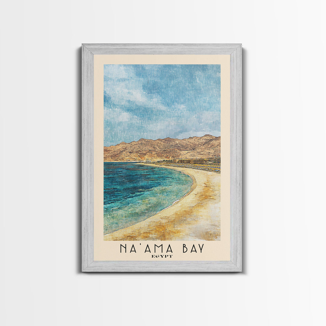 Na’ama Bay, Egypt Watercolor Beach Print, Vacation Gift, Egypt Wall Art, Framed Canvas Print, Framed Beach Painting