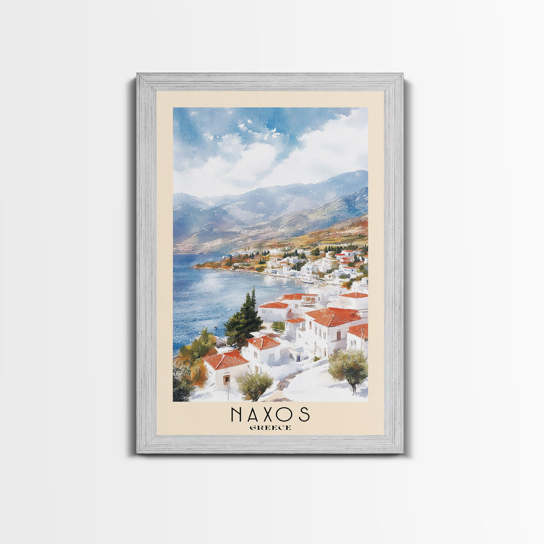 Naxos, Greece Watercolor Beach Print, Vacation Gift, Greece Wall Art, Framed Canvas Print, Framed Beach Painting