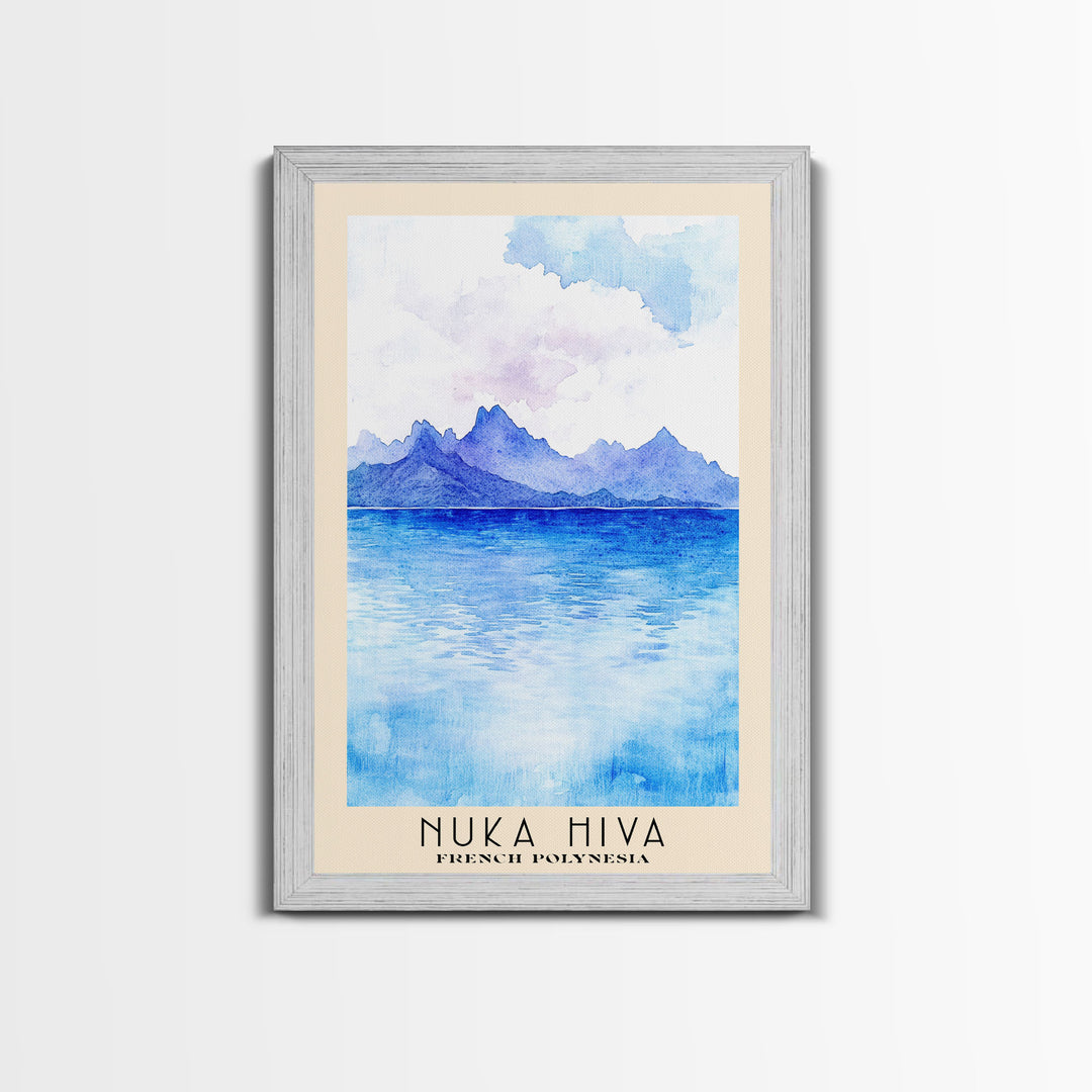 Nuka Hiva, French Polynesia Watercolor Beach Print, Vacation Gift, French Polynesia Wall Art, Framed Canvas Print, Framed Beach Painting