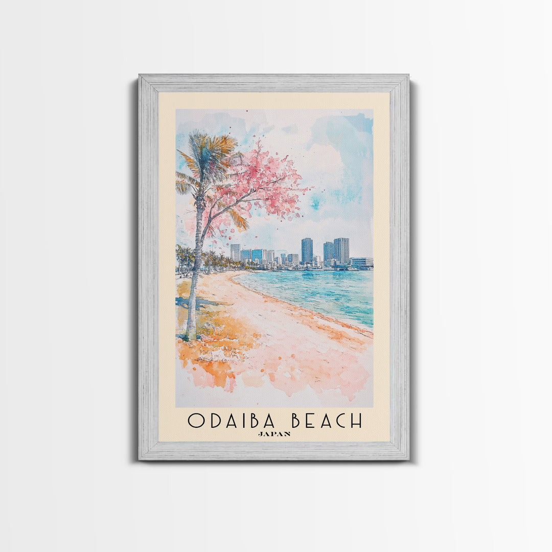 Odaiba Beach, Japan Watercolor Print, Vacation Gift, Japan Wall Art, Beach Painting, Beach Decor, Beach Or Lakehouse Art