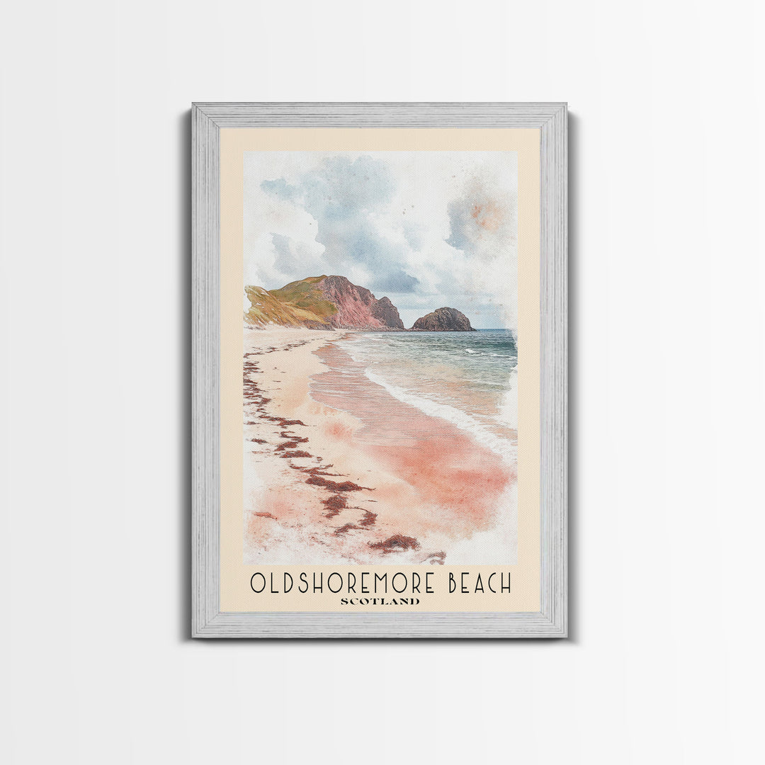 Oldshoremore beach, Scotland Watercolor Beach Print, Vacation Gift, Scotland Wall Art, Framed Canvas Print, Framed Beach Painting