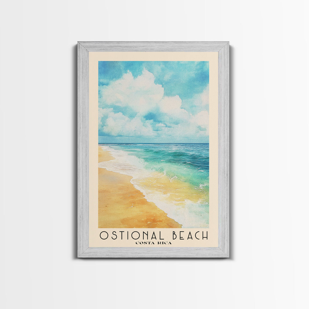 Ostional Beach, Costa Rica Watercolor Beach Print, Vacation Gift, Costa Rica Wall Art, Framed Canvas Print, Framed Beach Painting