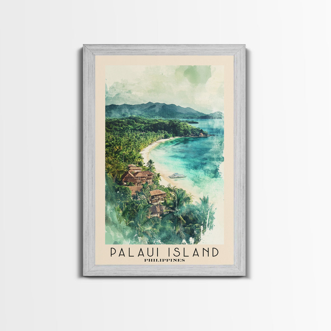 Palaui Island, Philippines Watercolor Print, Vacation Gift, Philippines Wall Art, Beach Painting, Beach Decor, Large Wall Art, Wood Frame Art