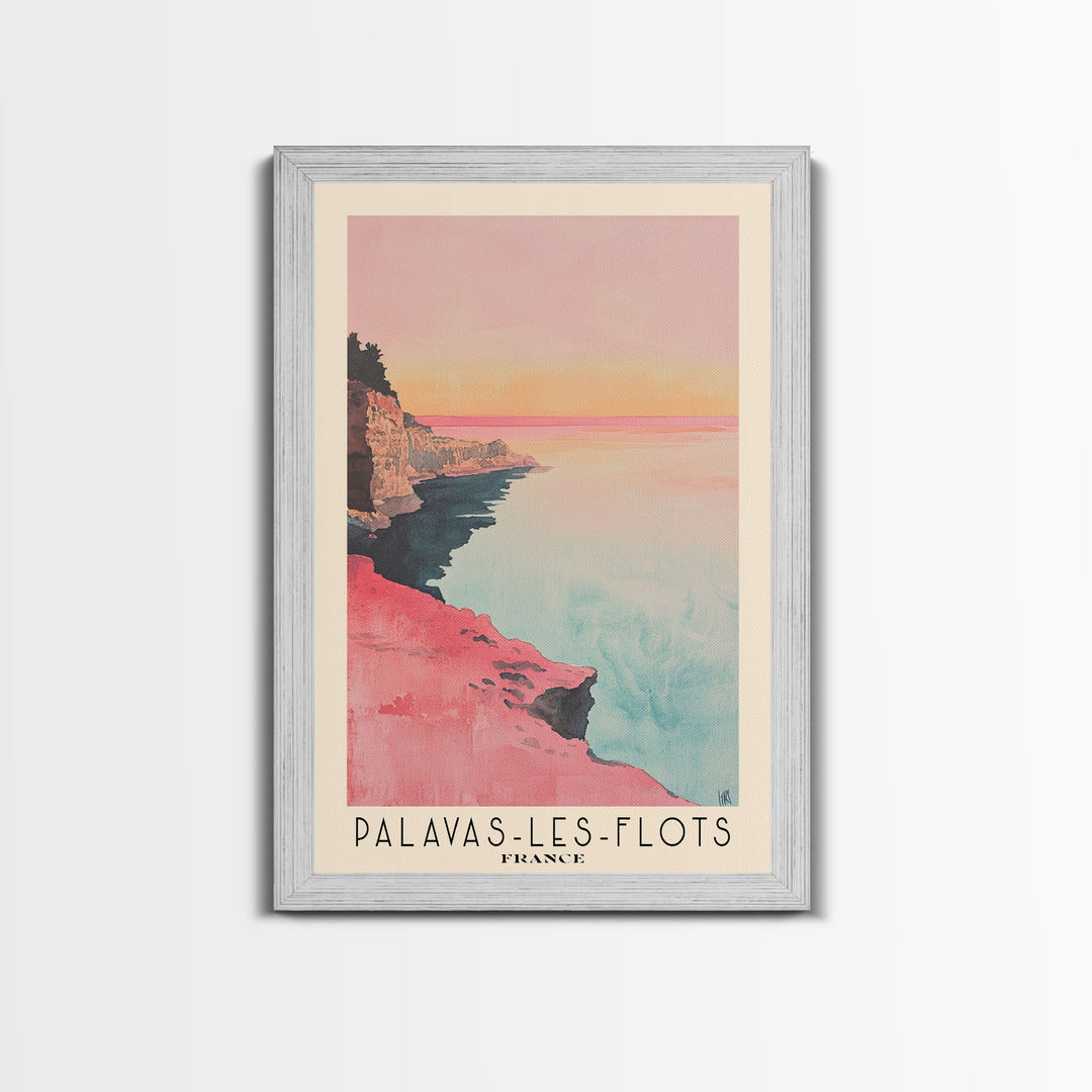 Palavas-les-Flots, France Watercolor Beach Print, Vacation Gift, France Wall Art, Framed Canvas Print, Framed Beach Painting