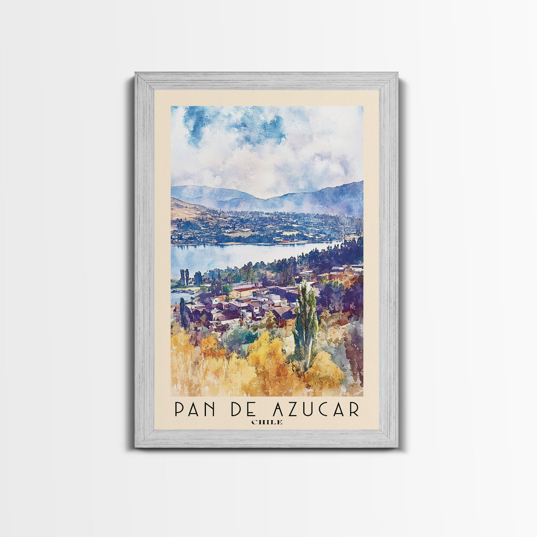 Pan de Azucar, Chile Watercolor Beach Print, Vacation Gift, Chile Wall Art, Framed Canvas Print, Framed Beach Painting