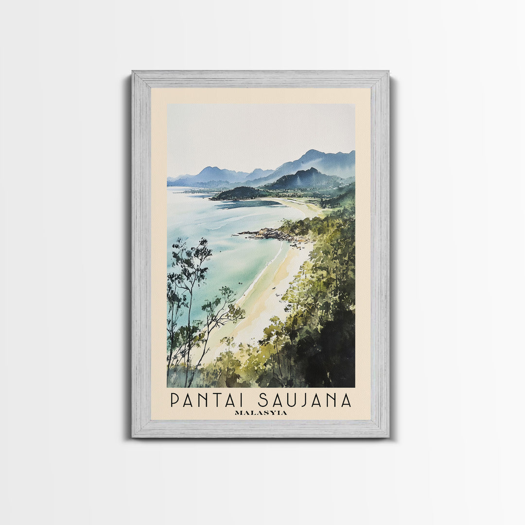 Pantai Saujana, Malasyia Watercolor Print, Vacation Gift, Malasyia Wall Art, Beach Painting, Beach Decor, Large Wall Art, Wood Frame Art