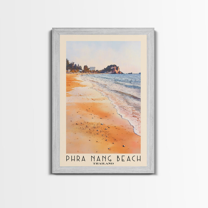 Phra Nang Beach, Thailand Watercolor Beach Print, Vacation Gift, Thailand Wall Art, Framed Canvas Print, Framed Beach Painting