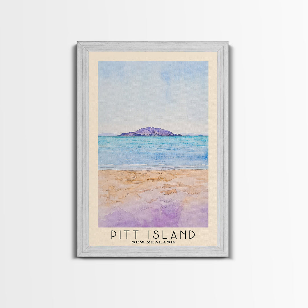 Pitt Island, New Zealand Watercolor Beach Print, Vacation Gift, New Zealand Wall Art, Framed Canvas Print, Framed Beach Painting