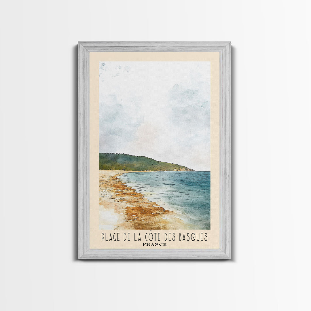 Plage de la Côte des Basques, France Watercolor Beach Print, Vacation Gift, France Wall Art, Beach Painting, Beach Decor, Beach Painting