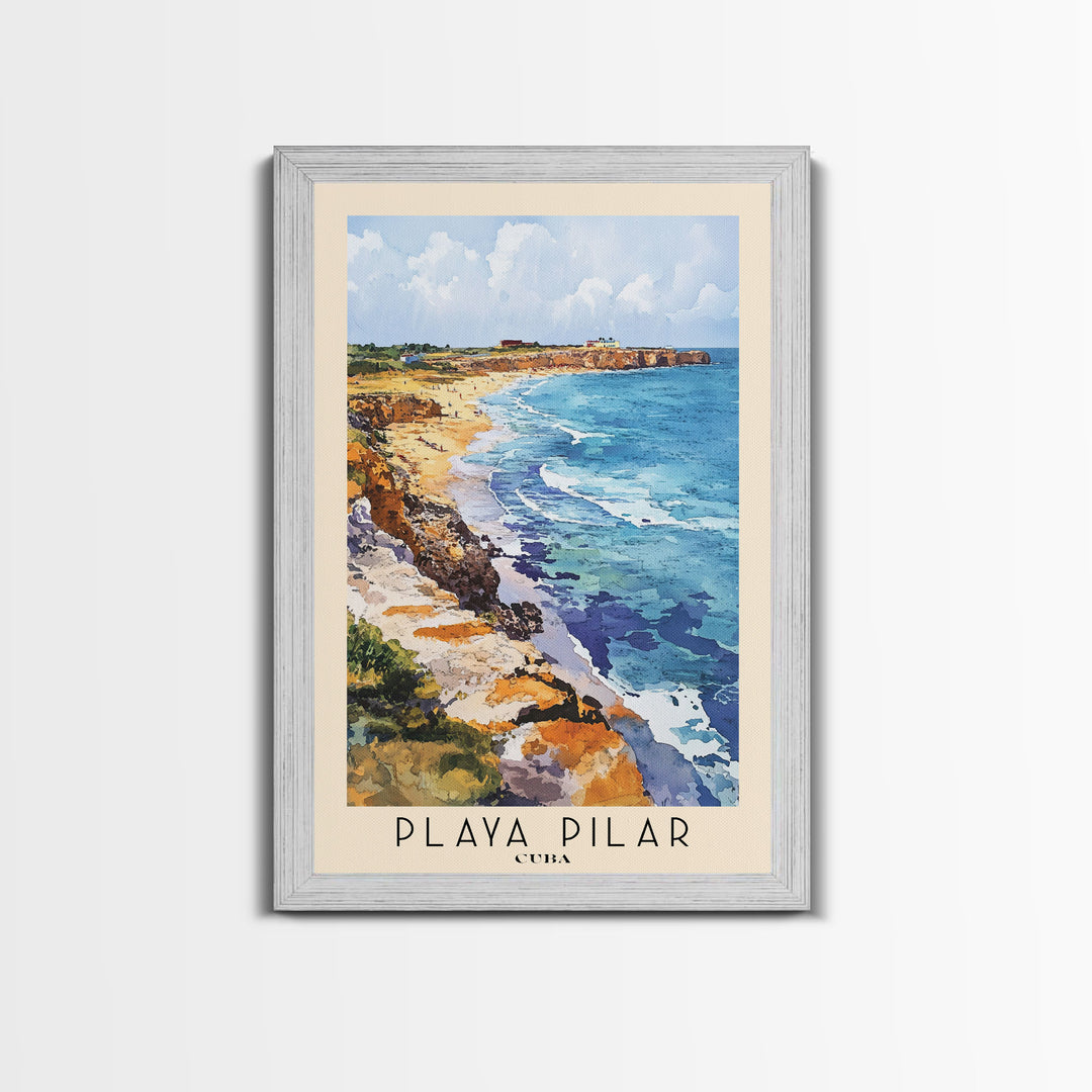 Playa Pilar, Cuba Watercolor Beach Print, Vacation Gift, Cuba Wall Art, Framed Canvas Print, Framed Beach Painting