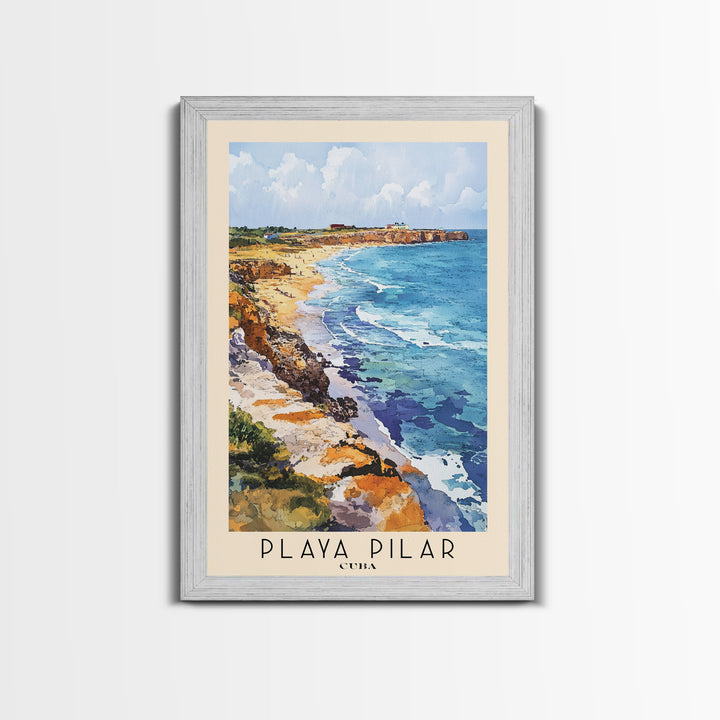 Playa Pilar, Cuba Watercolor Beach Print, Vacation Gift, Cuba Wall Art, Framed Canvas Print, Framed Beach Painting