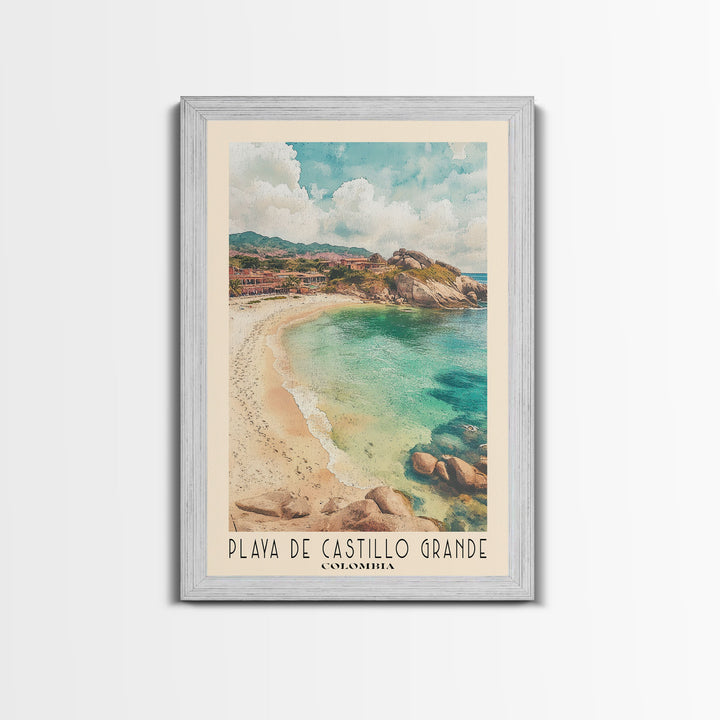 Playa de Castillo Grande, Colombia Watercolor Print, Vacation Gift, Colombia Wall Art, Beach Painting, Beach Decor, Large Wall Art, Wood Frame Art