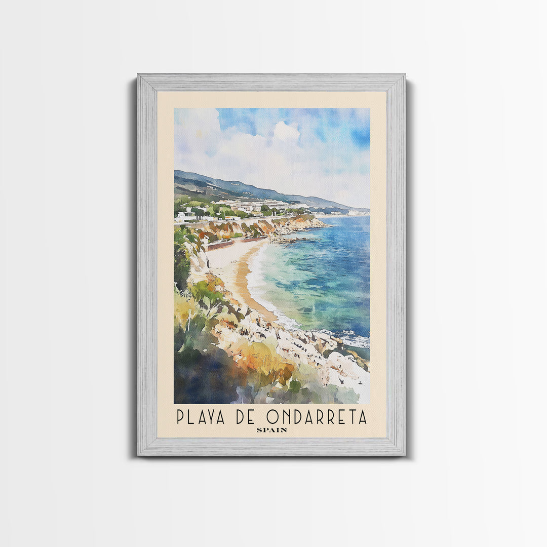 Playa de Ondarreta, Spain Watercolor Beach Print, Vacation Gift, Spain Wall Art, Beach Painting, Beach Decor, Beach Painting