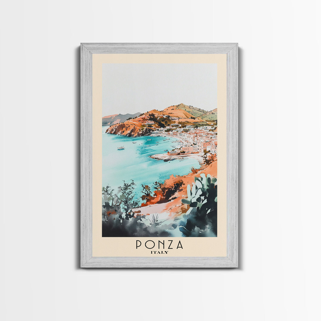 Ponza, Italy Watercolor Beach Print, Vacation Gift, Italy Wall Art, Framed Canvas Print, Framed Beach Painting