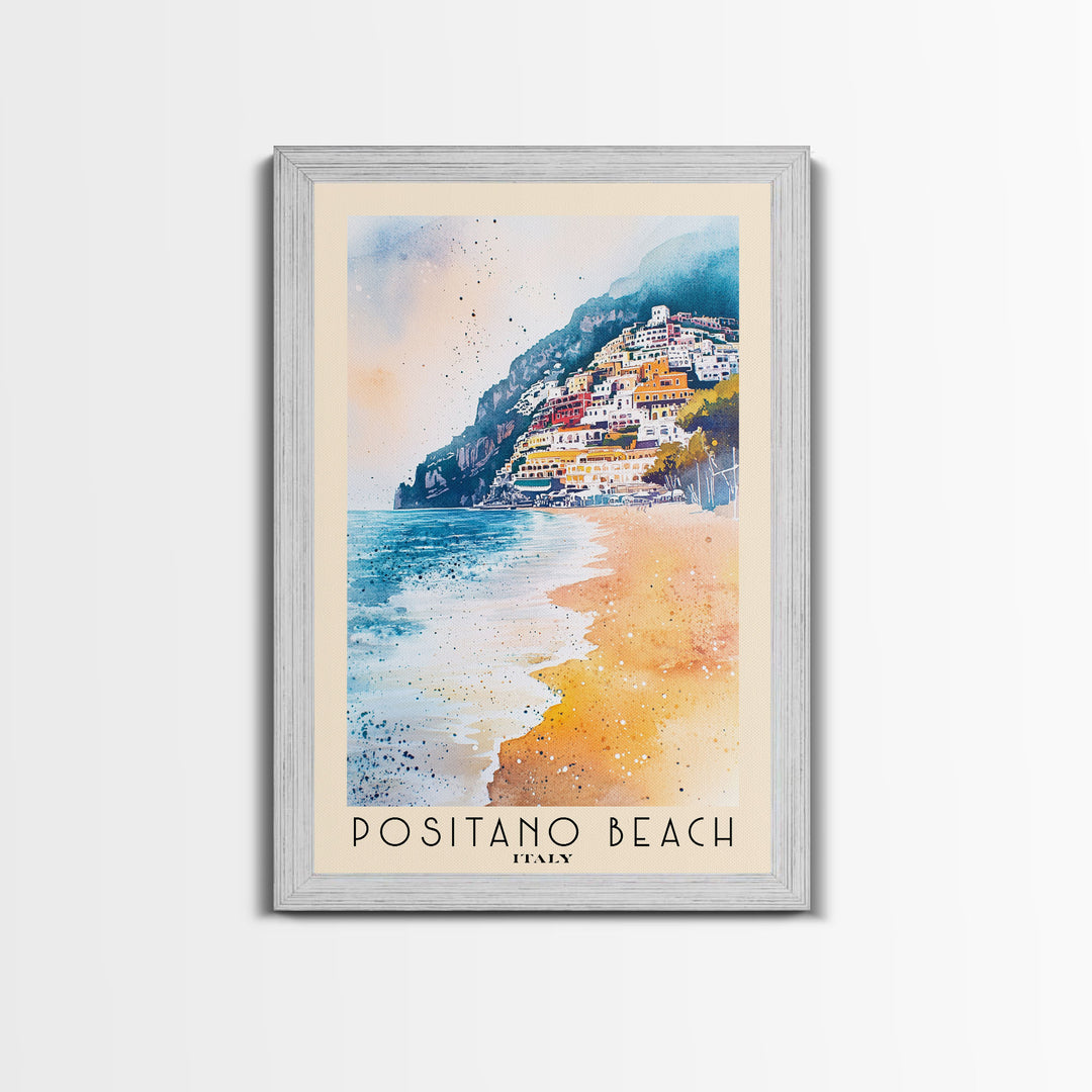 Positano Beach, Italy Watercolor Print, Vacation Gift, Italy Wall Art, Beach Painting, Beach Decor, Large Wall Art, Wood Frame Art