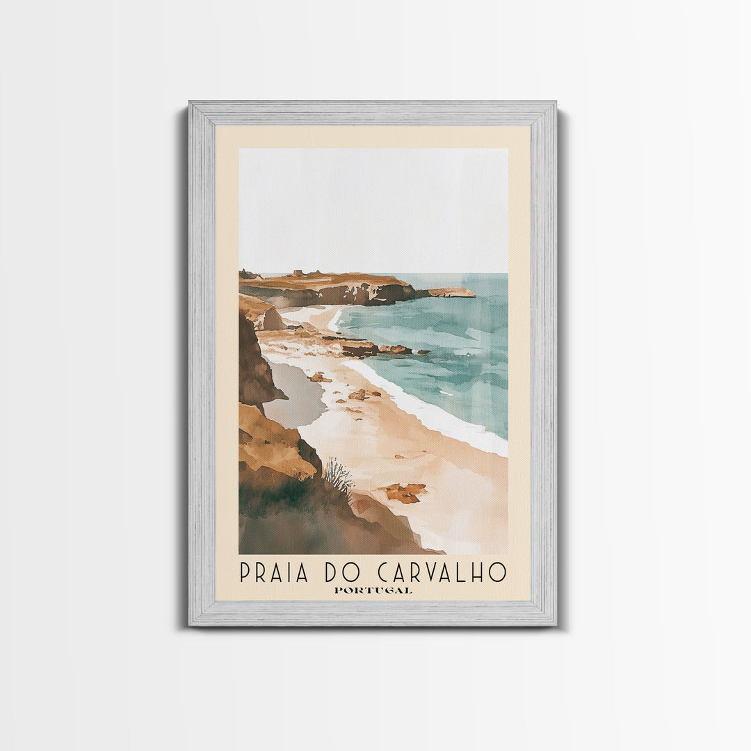 Praia do Carvalho, Portugal Watercolor Beach Print, Vacation Gift, Portugal Wall Art, Framed Canvas Print, Framed Beach Painting