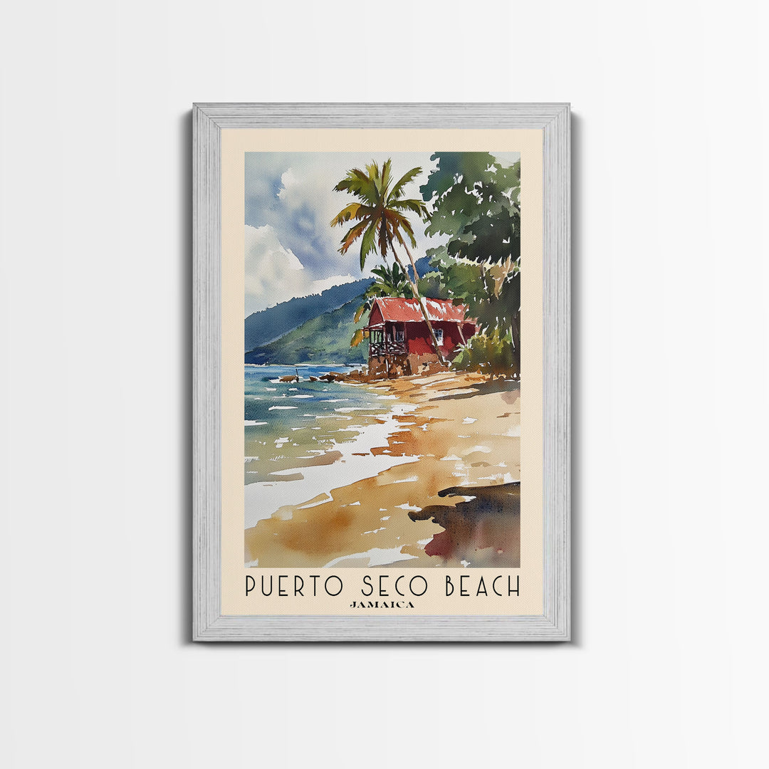 Puerto Seco Beach, Jamaica Watercolor Beach Print, Vacation Gift, Jamaica Wall Art, Framed Canvas Print, Framed Beach Painting